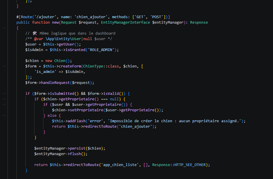 Extrait de code PHP - Ajout de chien