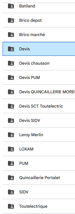 Dossiers Google Drive organisés par fournisseur