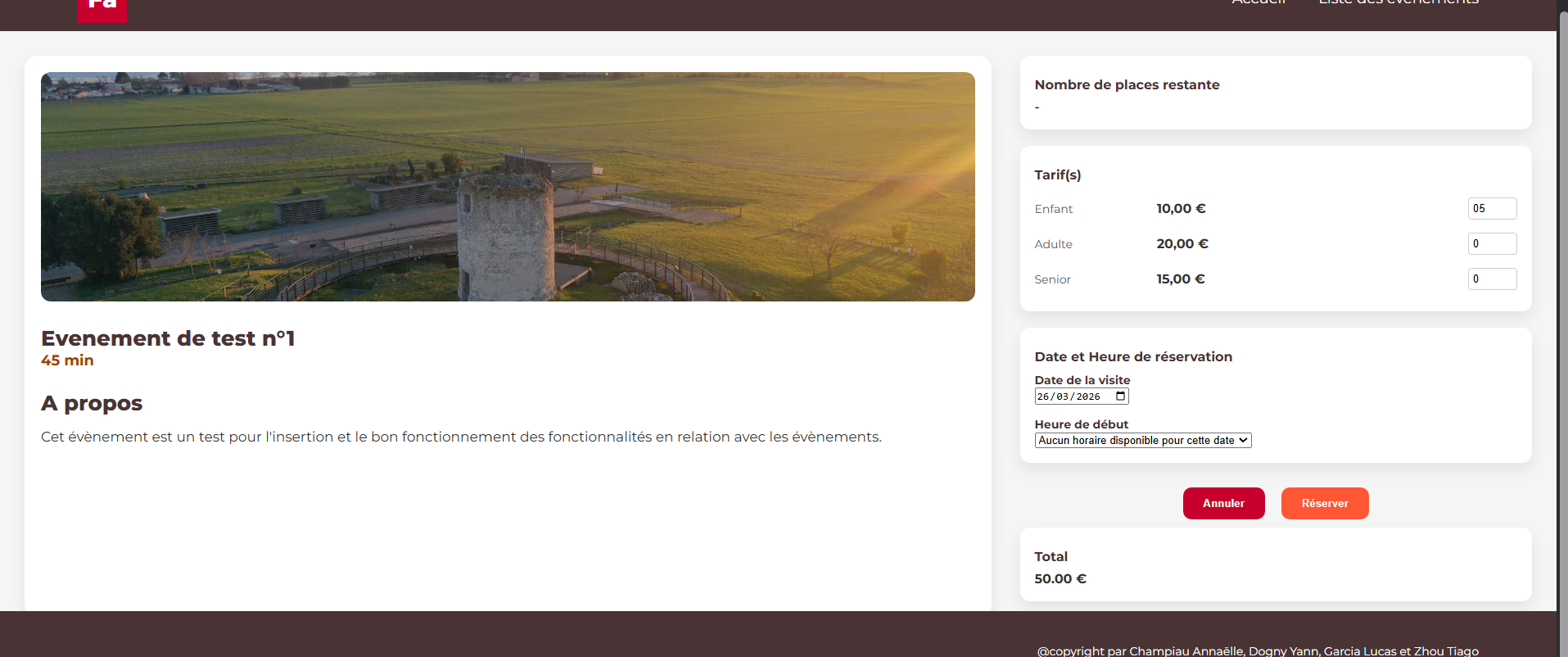 Interface de réservation
